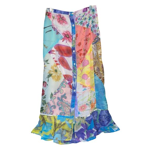 Sacred Threads S Beaded Patchwork Maxi Skirt Boho Pastel Hippie Wearable Art - Picture 2 of 7